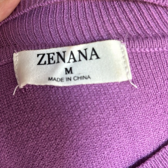 Zenana lavender mock neck bell sleeve sweater side slits slight hi-lo - Picture 11 of 16